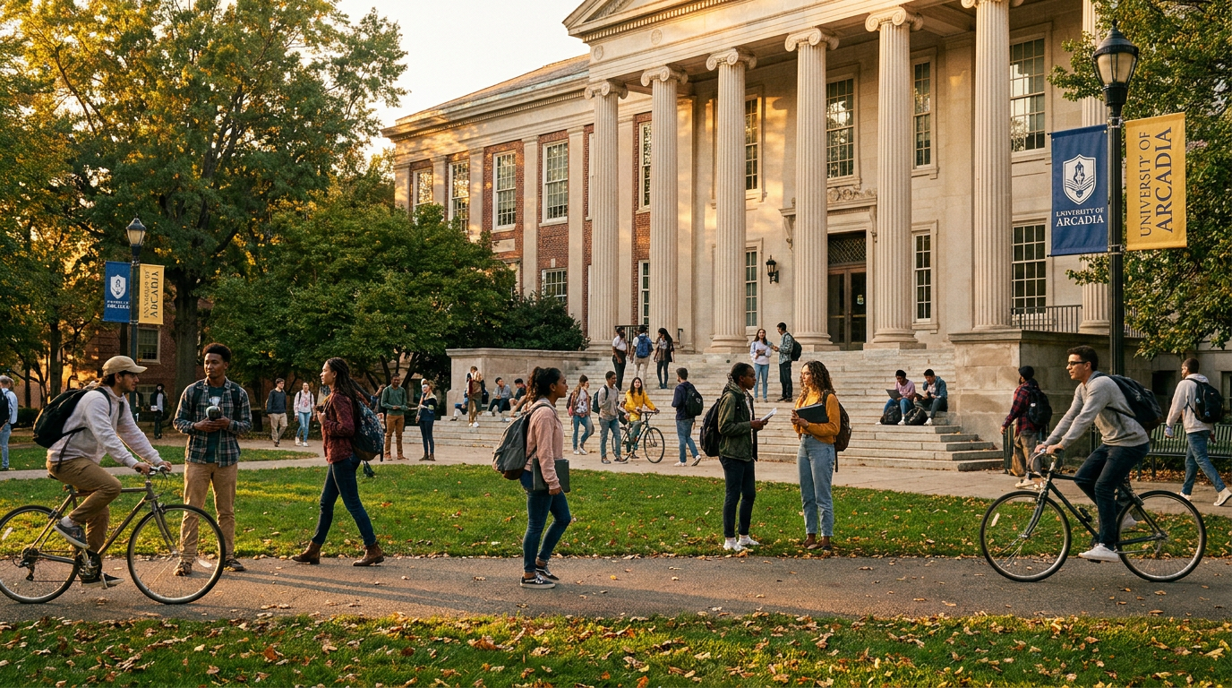 A university campus full of students